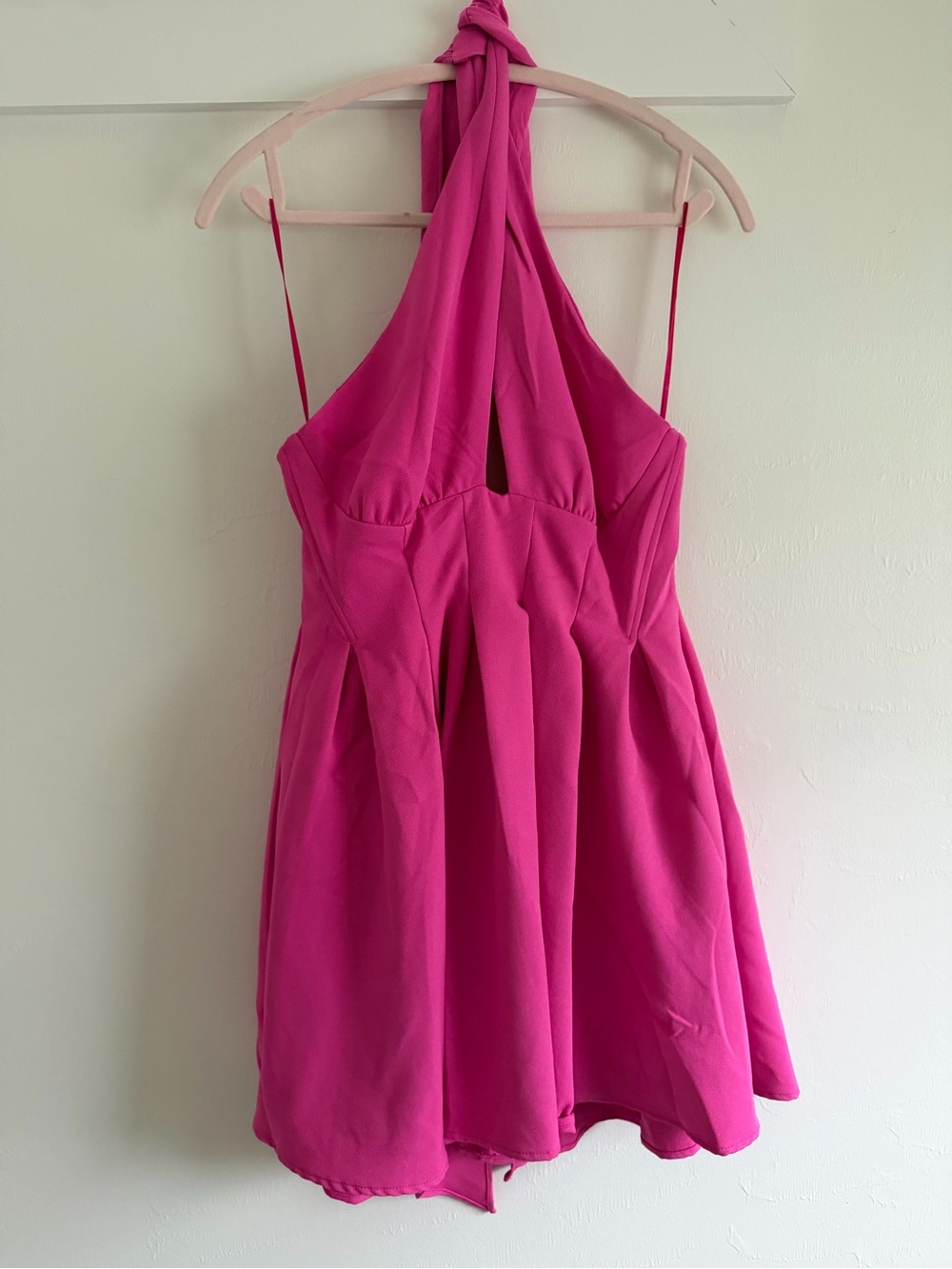Tie-Neck Mini Dress in Hot Pink